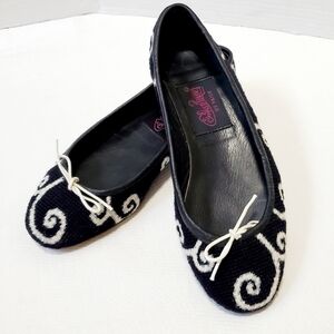 SimplySoles By Paige Black Swirl Needlepoint Flats Women 7.5